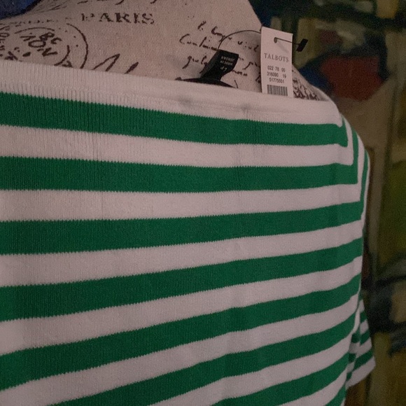 Talbots green/white boat neck sweater- Large petite - Picture 3 of 5